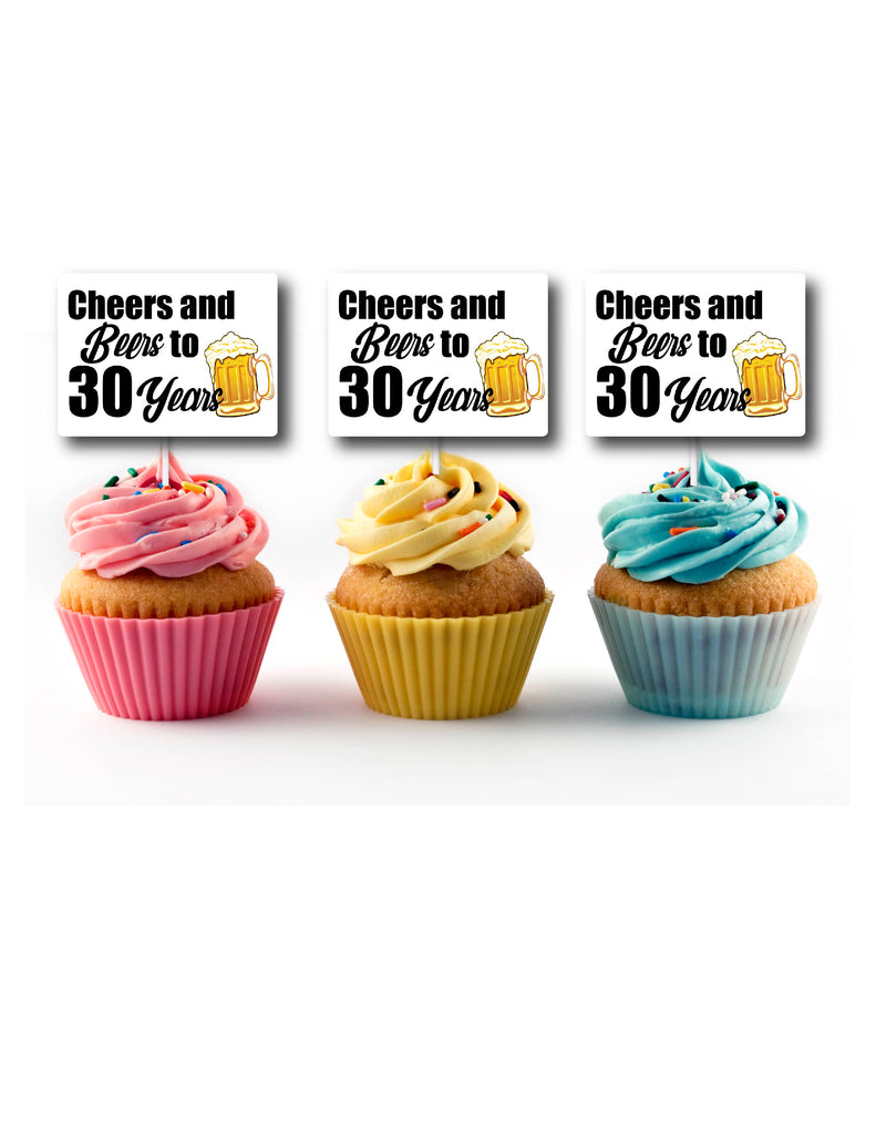 Cheers and Beers to 30 Years Cupcake Toppers (12 count)