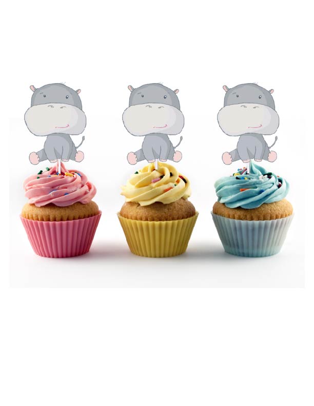 Beautiful hippo cupcake toppers for birthday party or baby shower