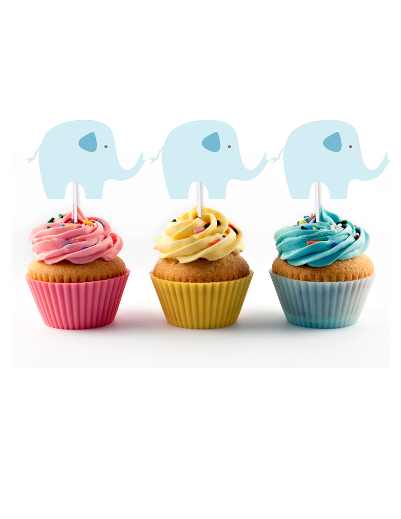 Blue and Gray Elephant Cupcake Toppers (12 count)