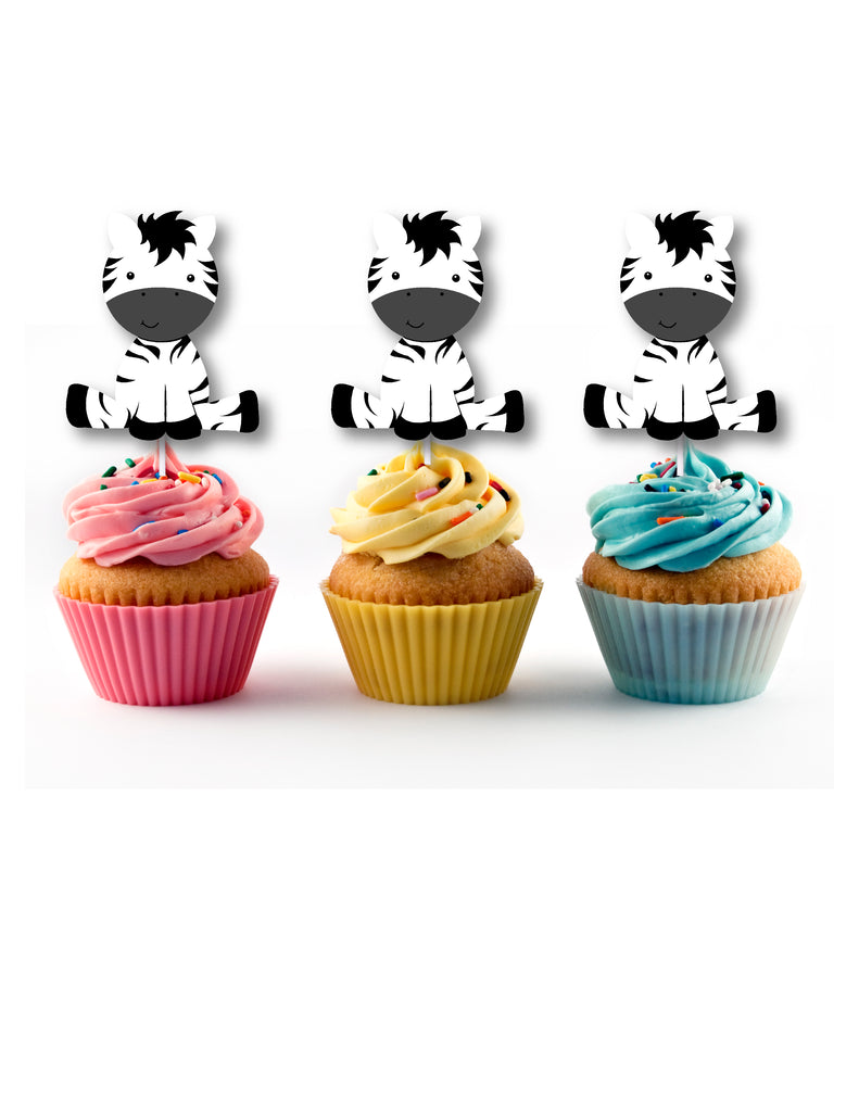 Zebra cupcake toppers for jungle party