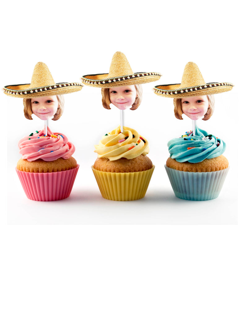 Fiesta cupcake toppers personalized with face