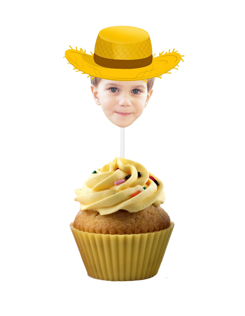 Farm Cupcake Toppers Customized with Photo and Farmers Hat (12 count)