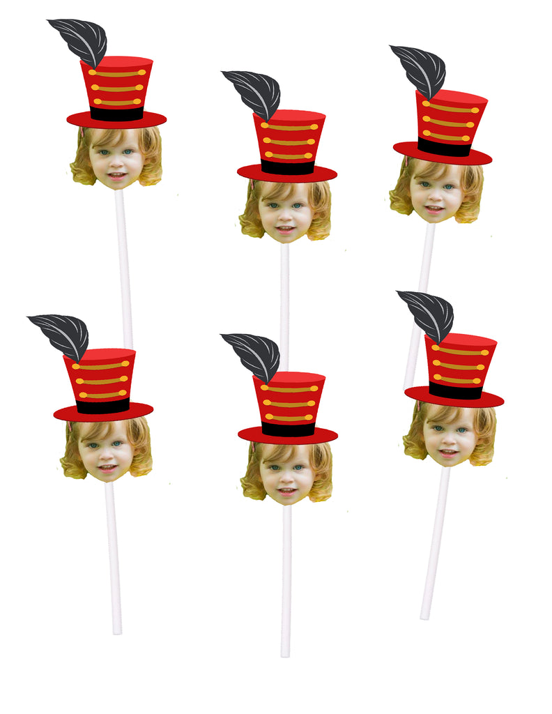 Circus cupcake toppers personalized with circus hat and photo