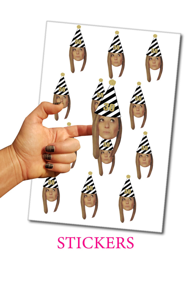 Birthday stickers customized with photo and party hat