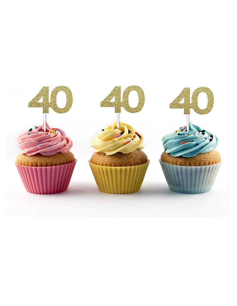 40th birthday cupcake toppers in gold glitter