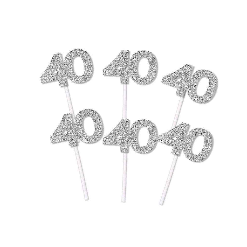 40th Birthday or Anniversary Glitter Cupcake Toppers (12 count)