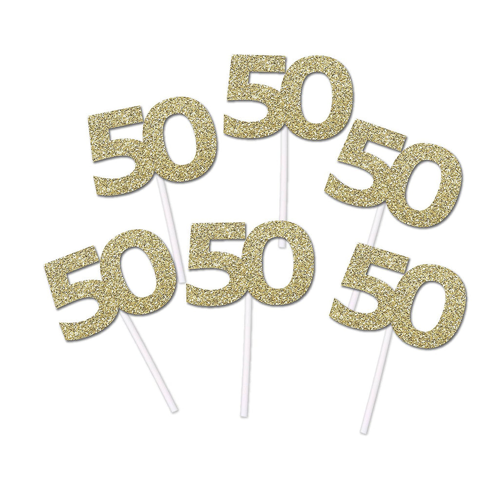 50th Birthday Glitter Cupcake Toppers (12 count)