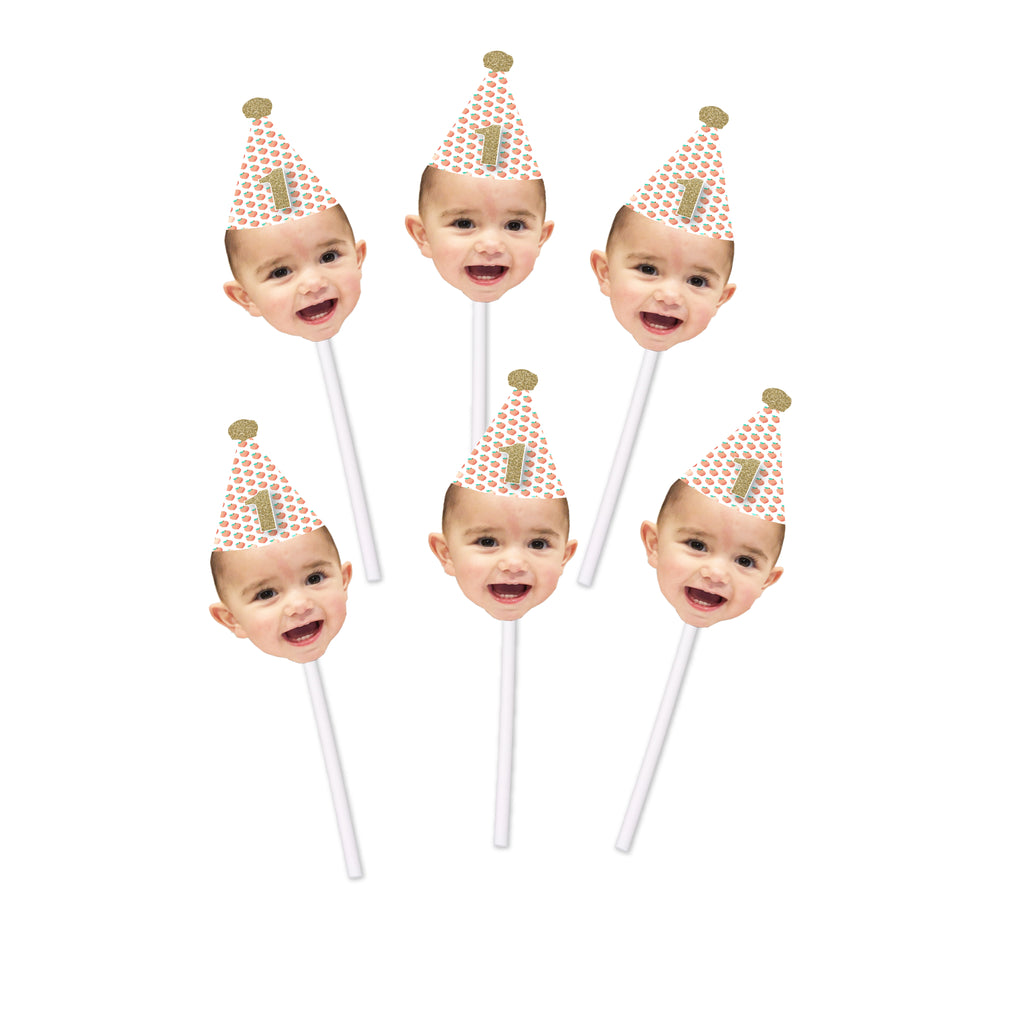 peach cupcake toppers gold number