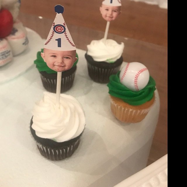 Personalized face cupcake toppers with cubs hat on top
