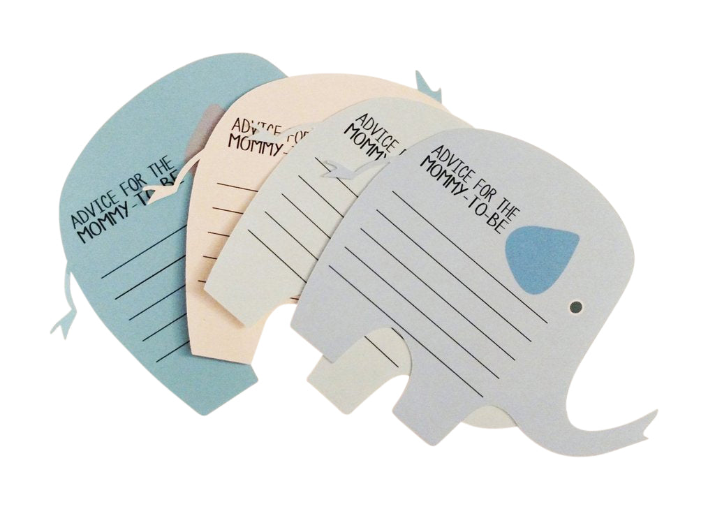 Blue elephant advice cards for baby shower