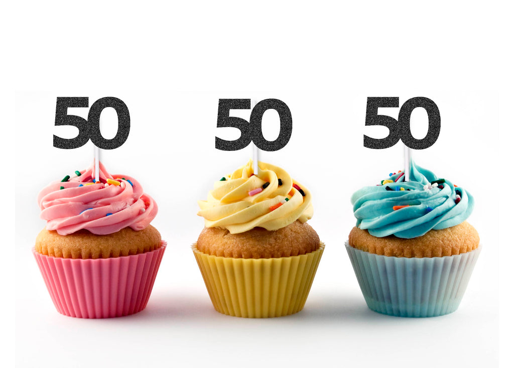 50th Birthday Glitter Cupcake Toppers (12 count)