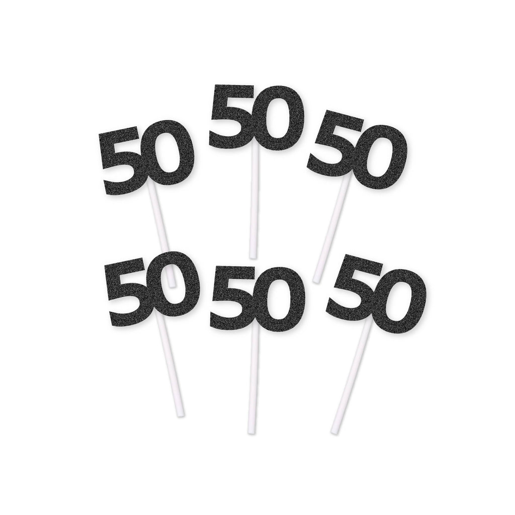 50th Birthday Glitter Cupcake Toppers (12 count)