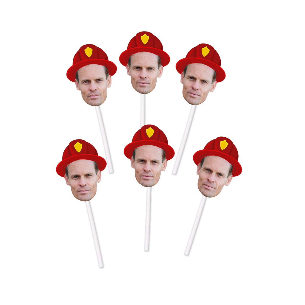 Firefighter cupcake toppers with face and hat