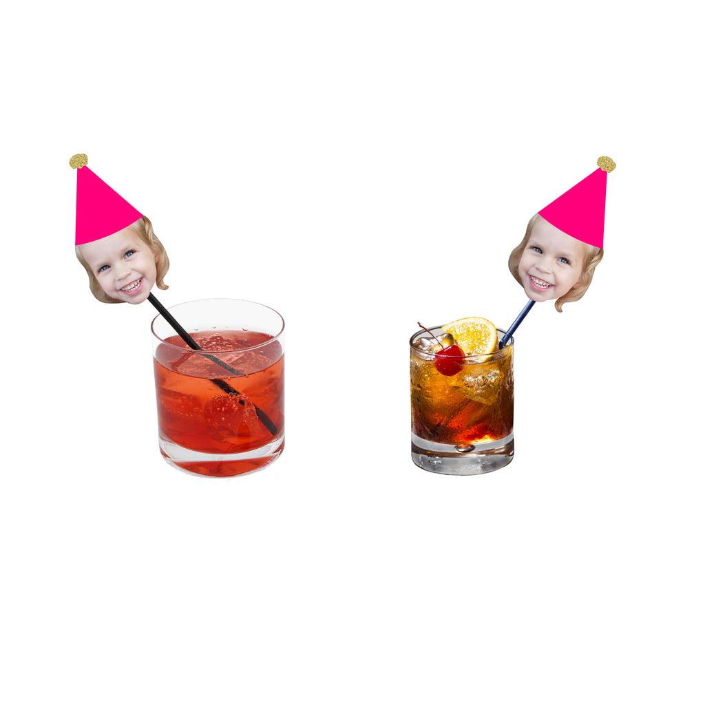 Face Drink Stirrers with Hot pink hat