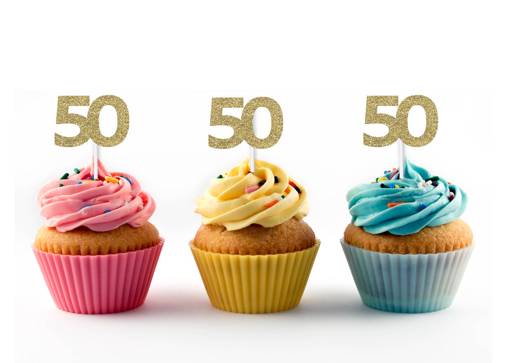 50th Birthday Glitter Cupcake Toppers (12 count)