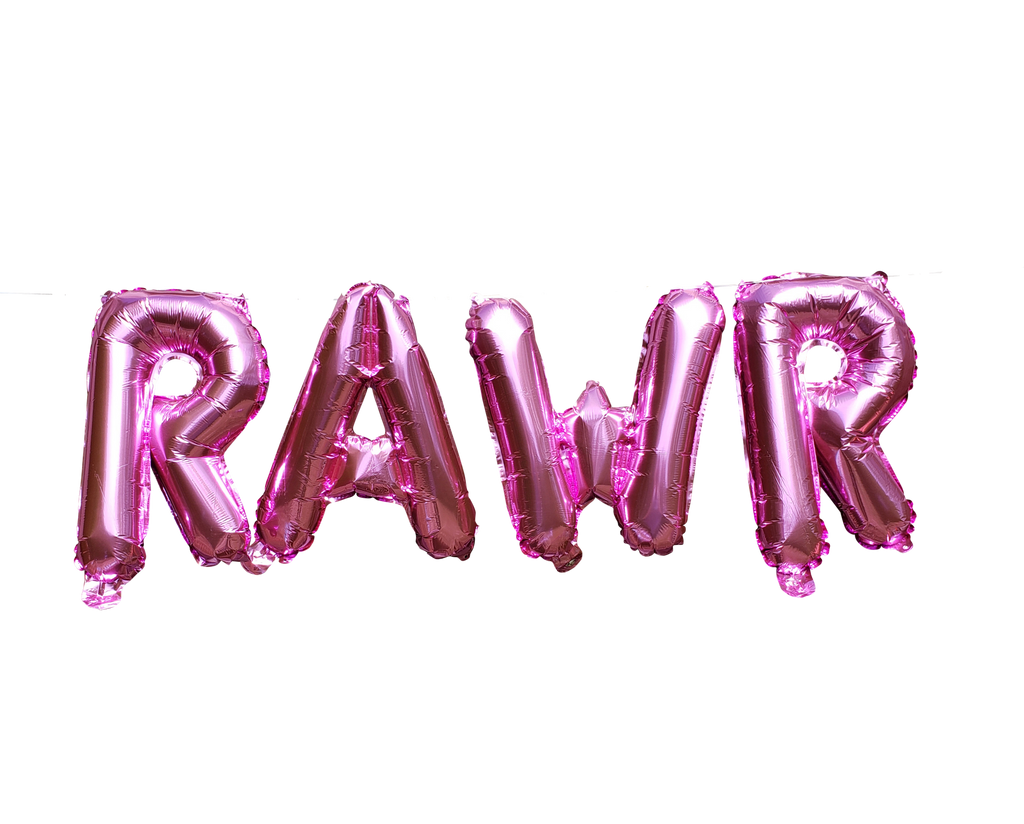 Pink Foil RAWR balloons for girly dinosaur party