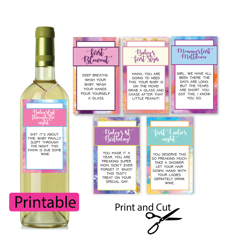 Rainbow wine labels for new mom gift