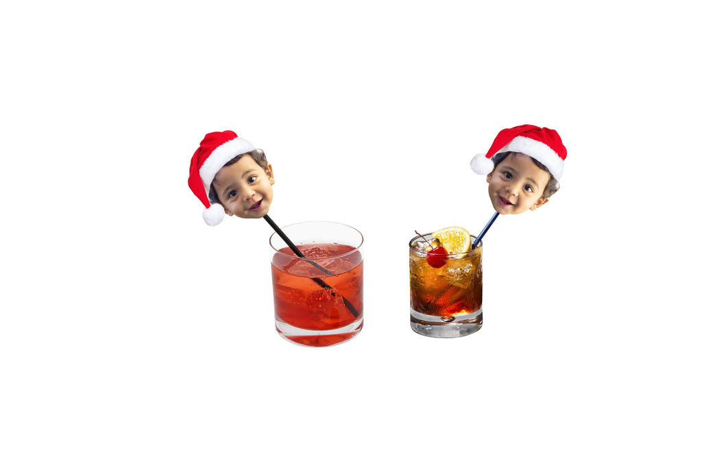 Custom photo drink stirrers with santa hat