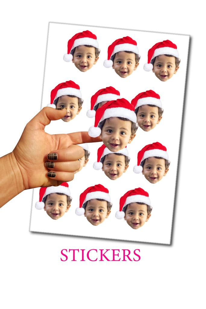 Santa Stickers Customized with Face and Santa Hat