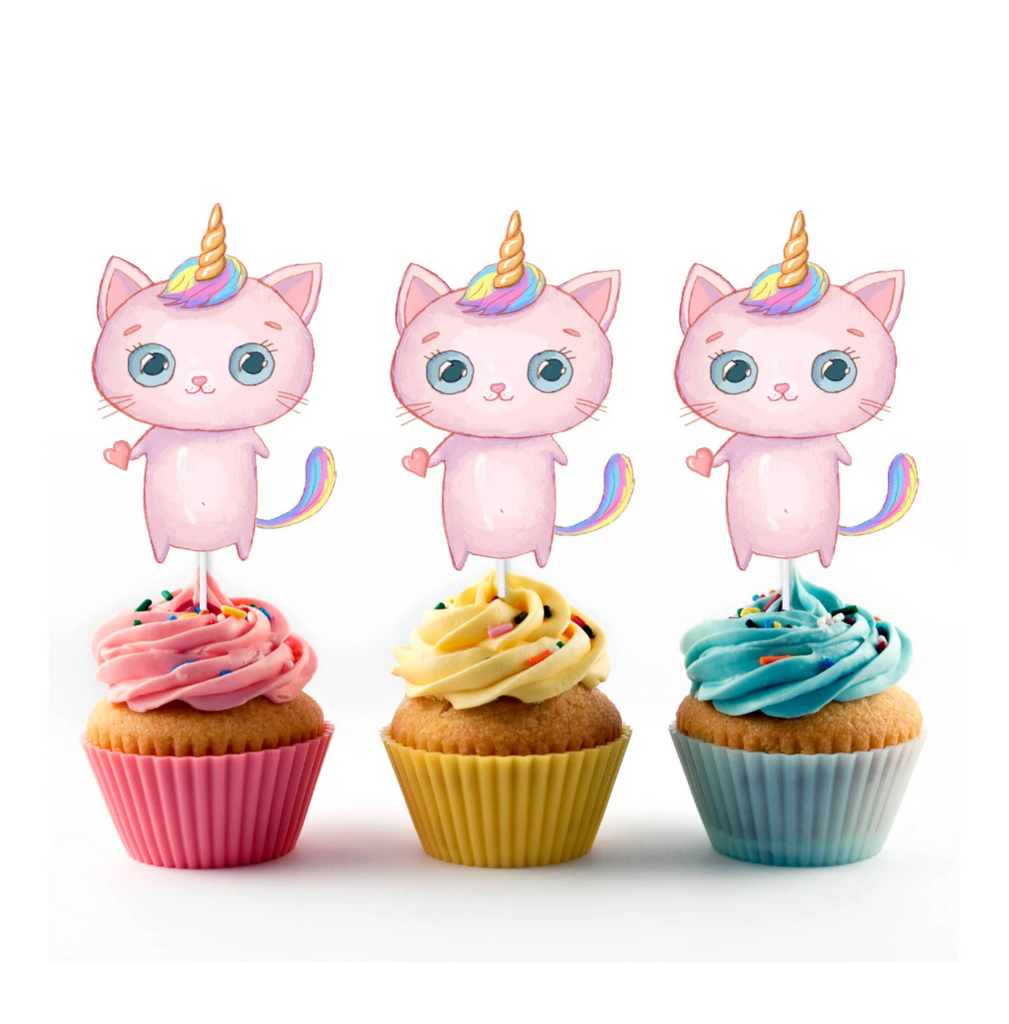 Rainbow unicorn kitty cat cupcake toppers