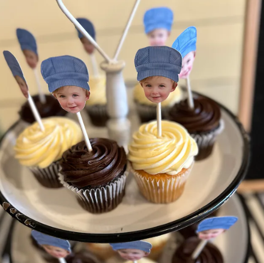 Add a touch of personalization to your train-themed cupcakes with our customized train conductor photo cupcake toppers! Our high-quality toppers feature a photo of your choice and are perfect for birthdays, baby showers, and other special events. Make your cupcakes stand out and order your train conductor photo cupcake toppers today!