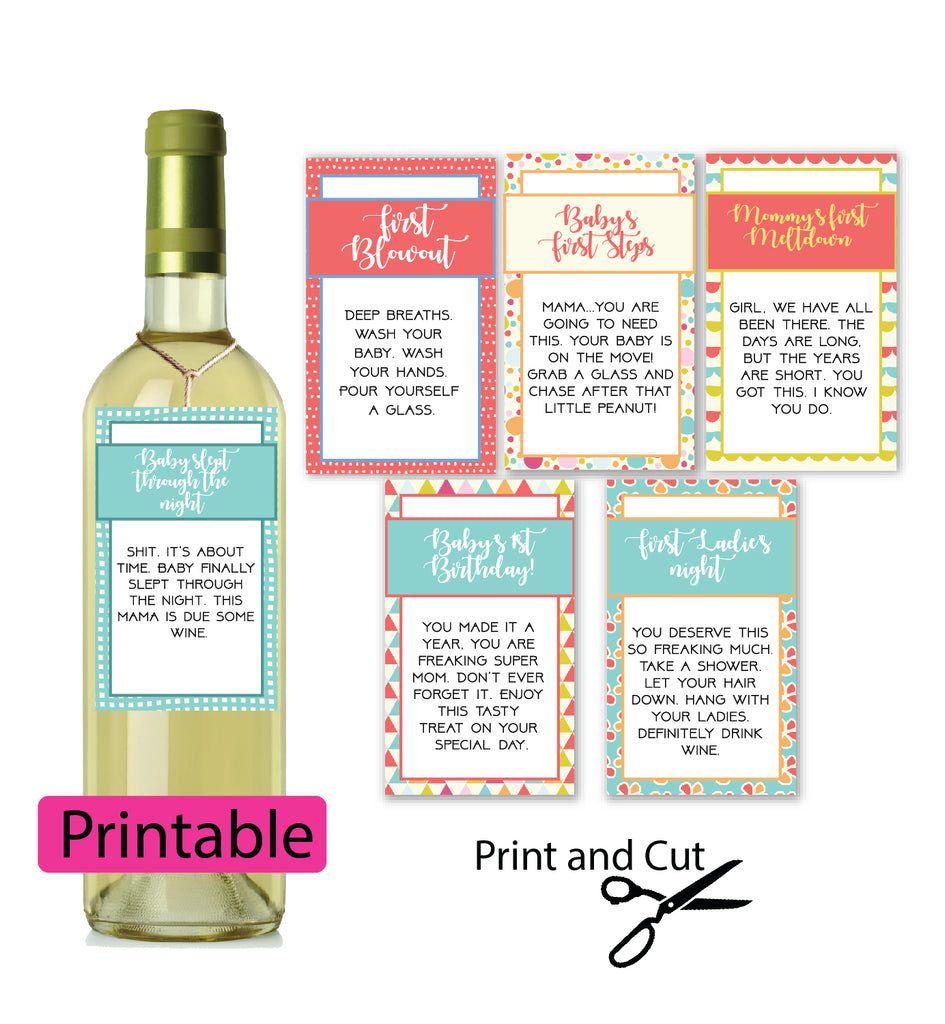 Baby's First Wine tags and labels for new mom