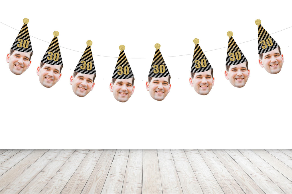 Birthday Face Banner with Black, Gold and Silver Hat