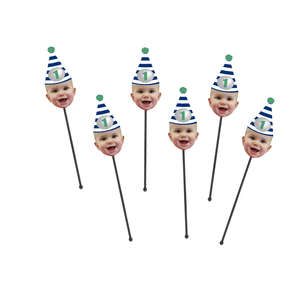Golf Themed Drink Stirrers with Photo and Hat (12 count