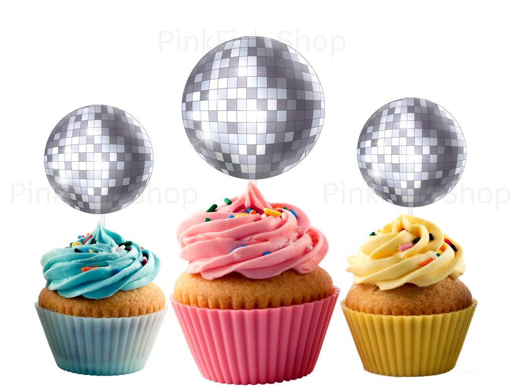 Disco ball cupcake toppers