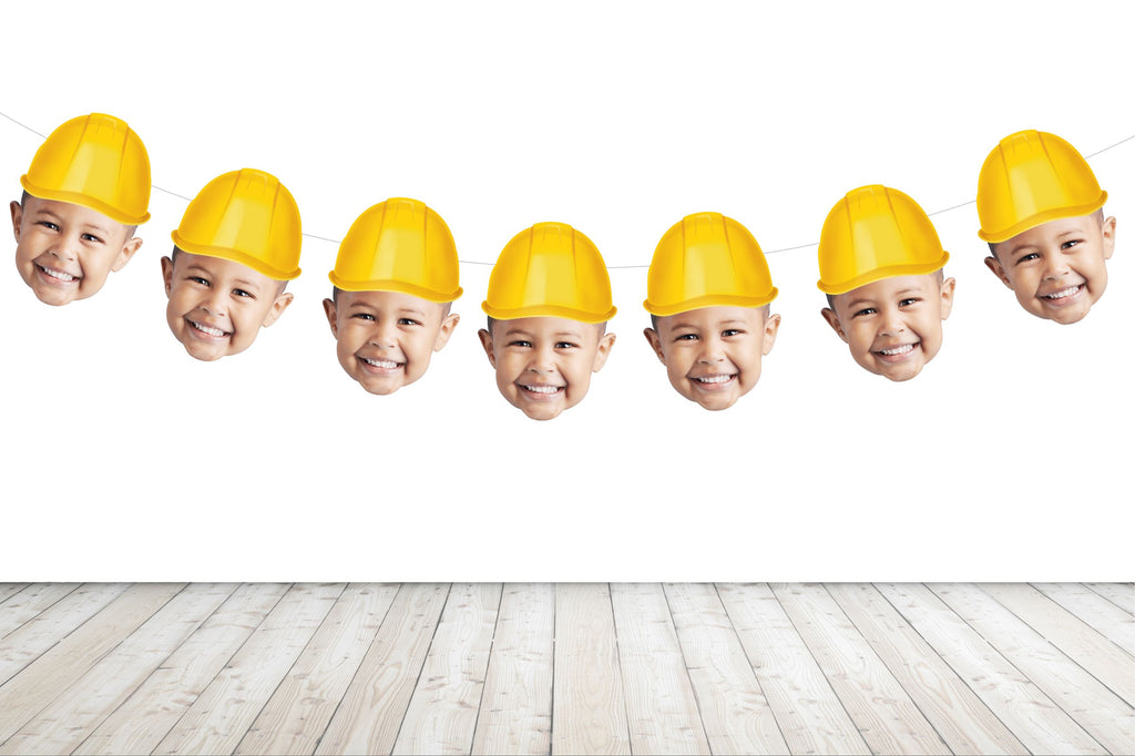 Construction Banner with Face and Construction Hat