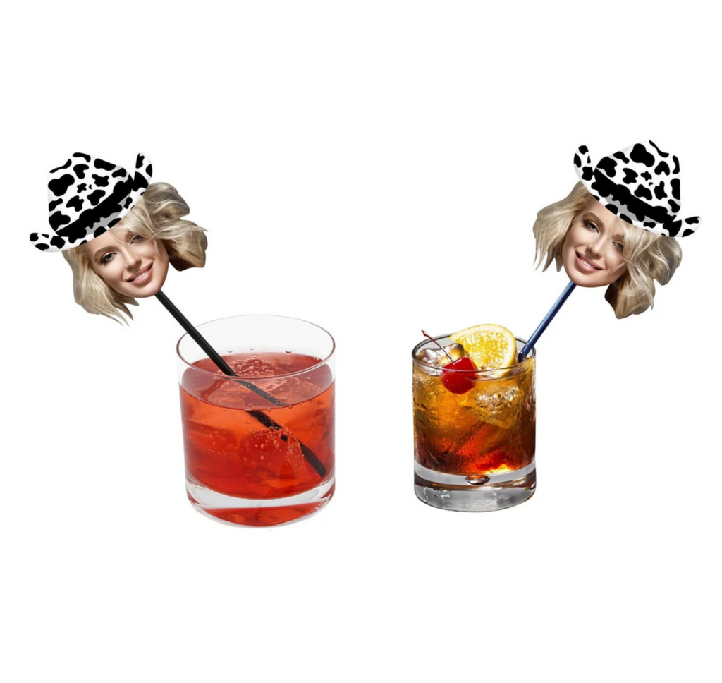 Cow print cowboy hat drink stirrers