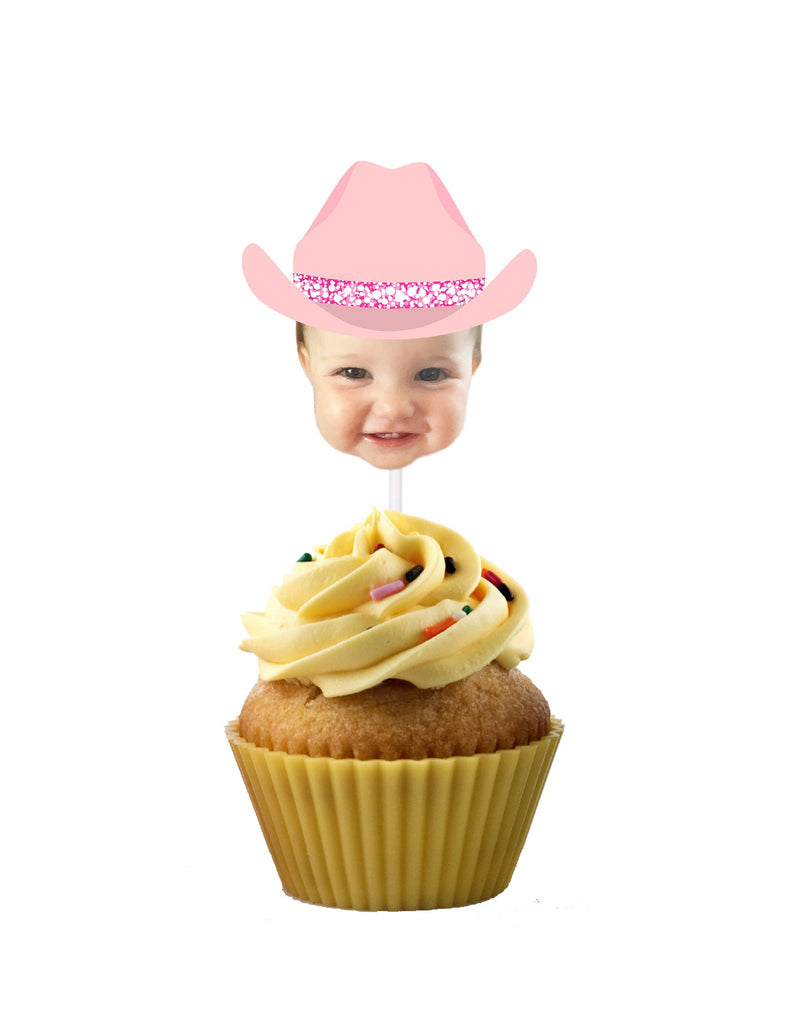 Not my first rodeo cupcake toppers personalized with your face and pink cowgirl hat