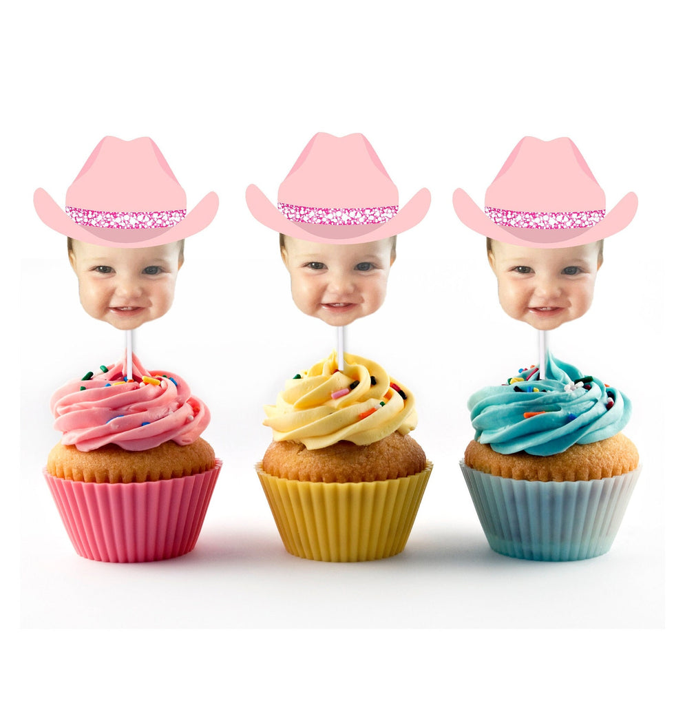 Girly cowgirl cupcake toppers personilzed with your face