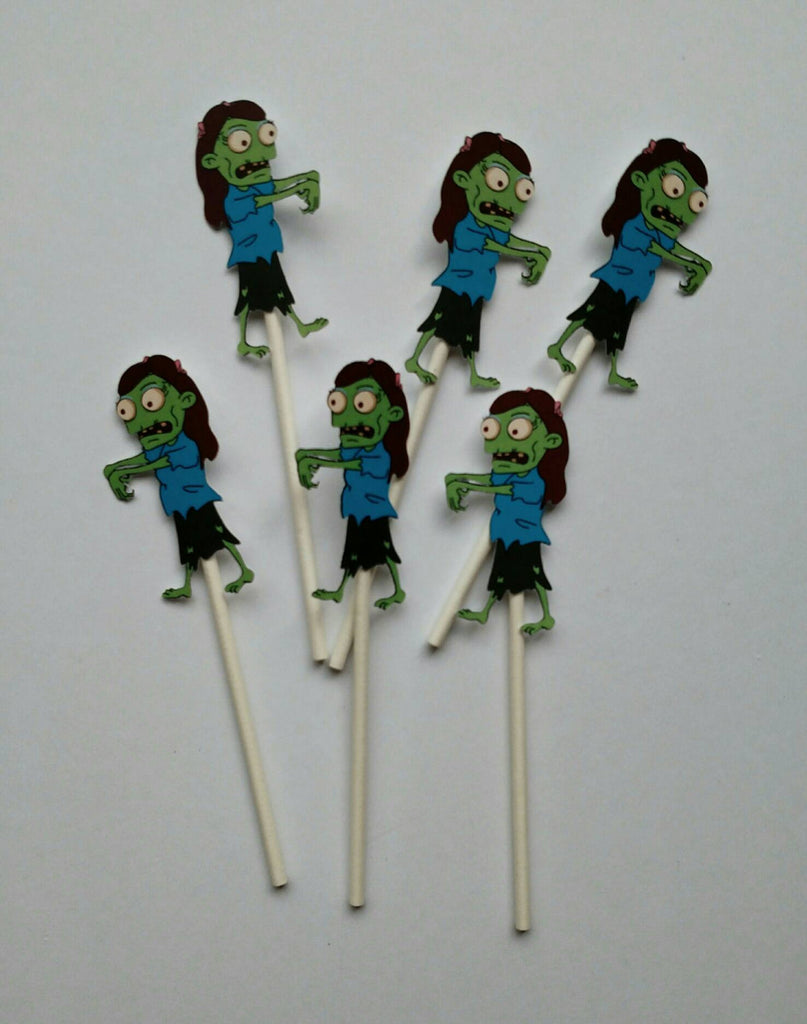 Zombie Girl Cupcake Toppers (12 count) - for Birthday Party, Boy, Scary Themed Event, Halloween Decor