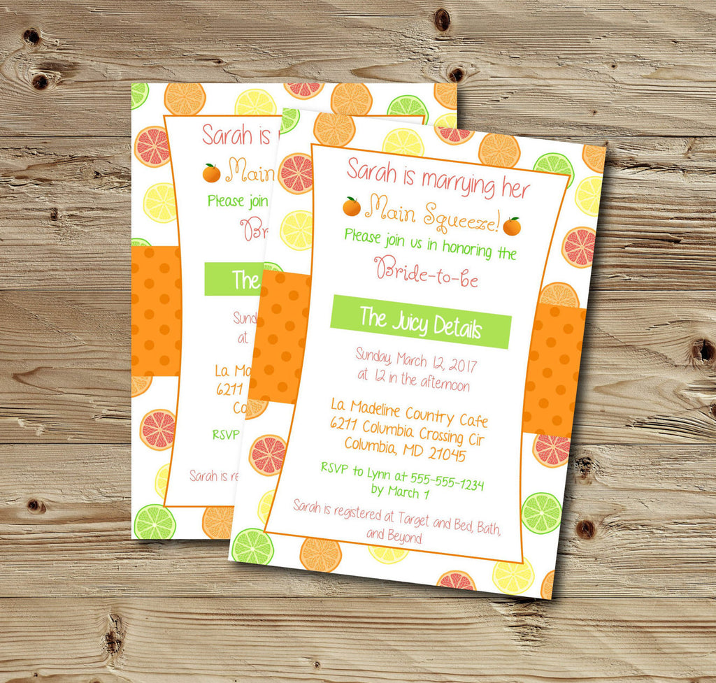 Citrus Fruit Invitation for Bridal Shower (Digital) for Fruit Themed Event, Orange, Lime, Lemon, Spring and Summer