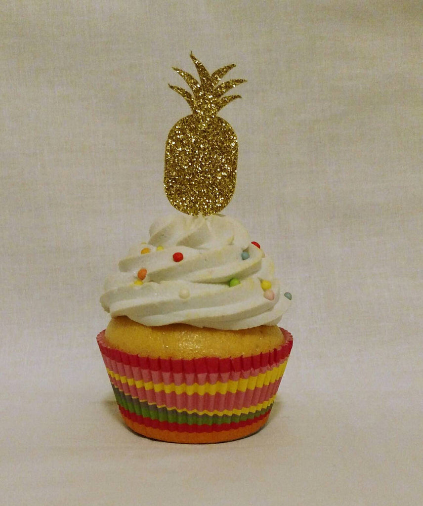 Pineapple Cupcake Toppers in Gold Glitter (12 count)