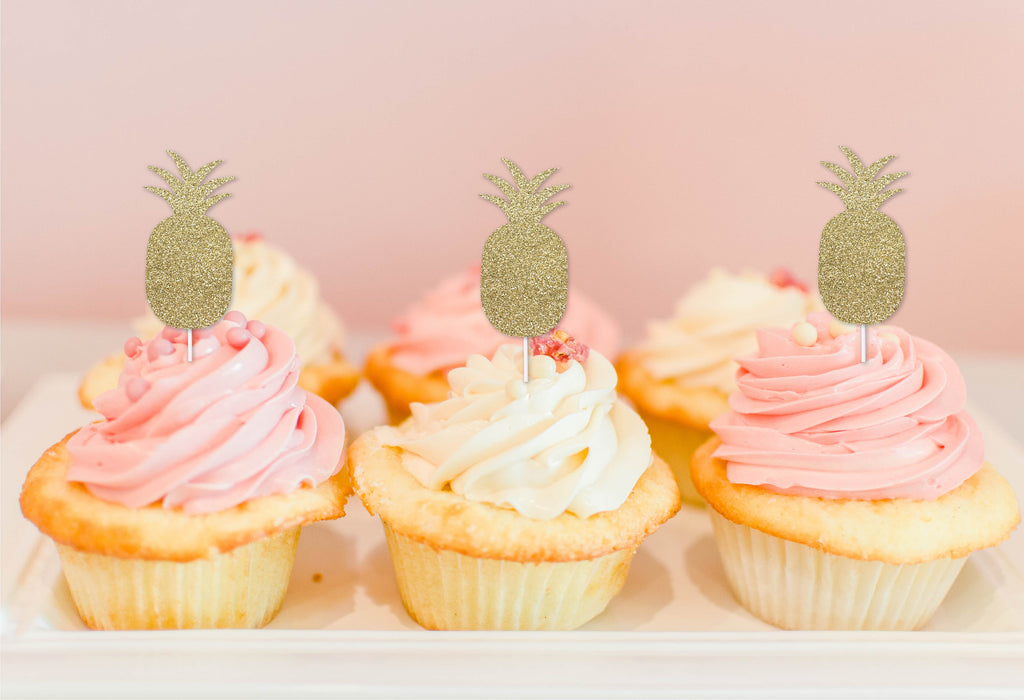 Pineapple Cupcake Toppers in Gold Glitter (12 count)