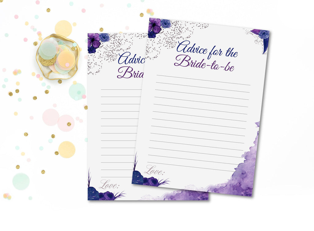 Purple and Navy bride advice cards