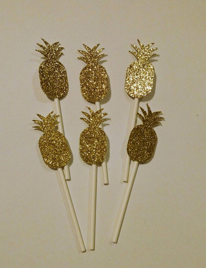 Pineapple Cupcake Toppers in Gold Glitter (12 count)