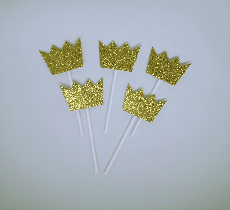 Crown Cupcake Toppers in Gold Glitter (12 count) for Wild One Party ...