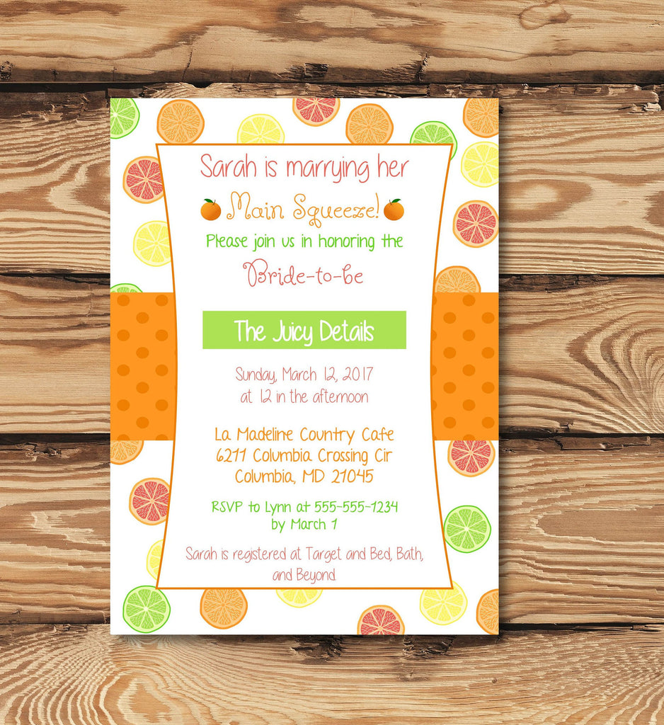 Citrus Fruit Invitation for Bridal Shower (Digital) for Fruit Themed Event, Orange, Lime, Lemon, Spring and Summer