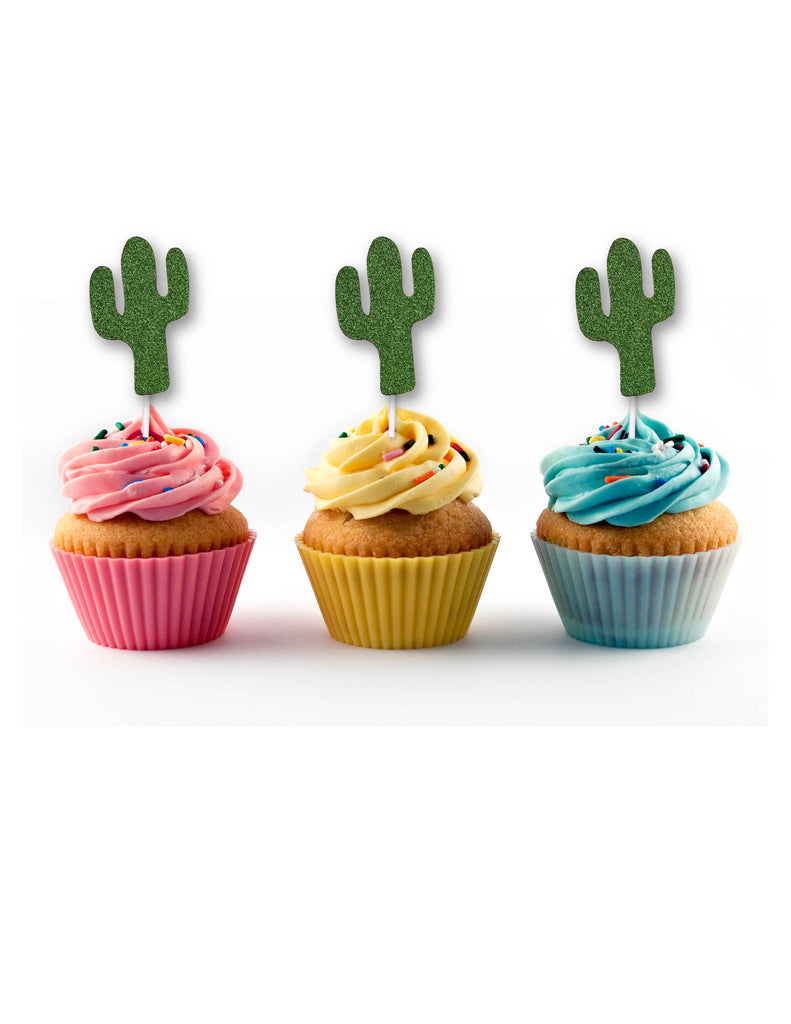 Cactus Cupcake Toppers in Green Glitter 