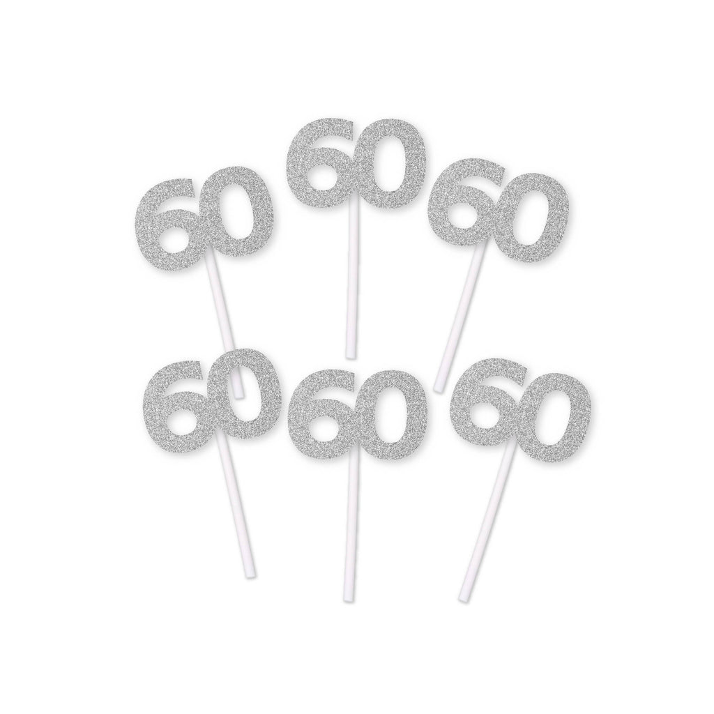 60th sliver sparkle cupcake toppers