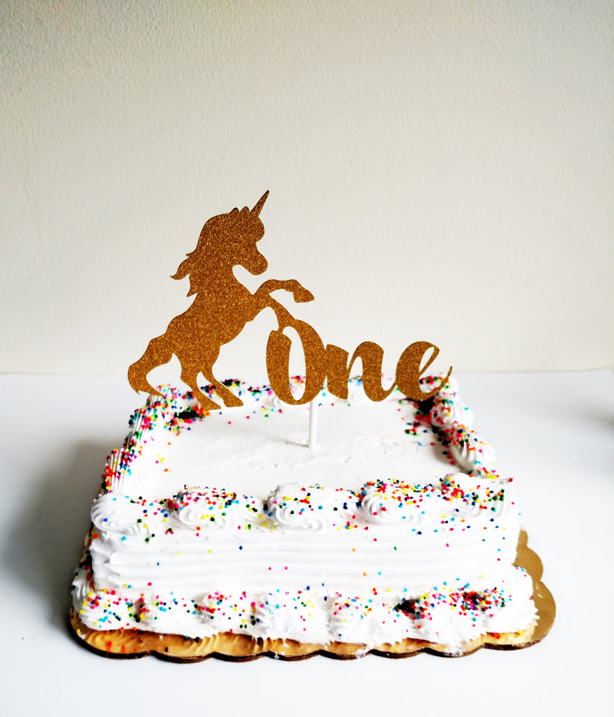 1st Birthday gold glitter cake topper
