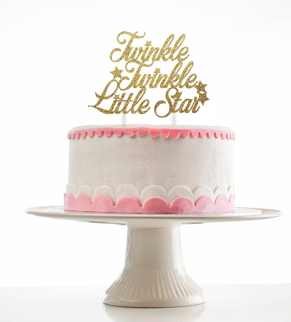 Twinkle Twinkle Little Star Glitter Cake Topper for Baby Shower or Birthday Party - Gold Glitter or Silver Glitter