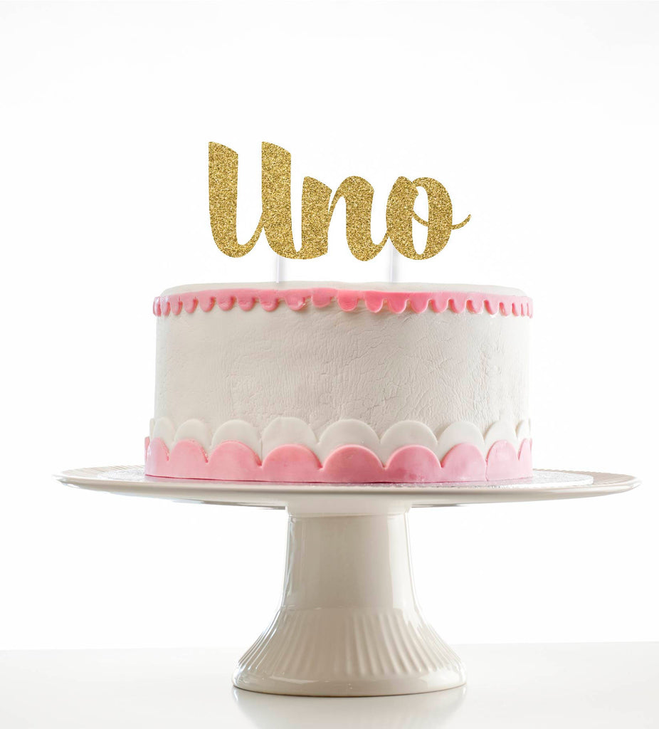 Uno Gold Glitter Cake Topper for First Birthday Cake Smash, 1st Birthday Party