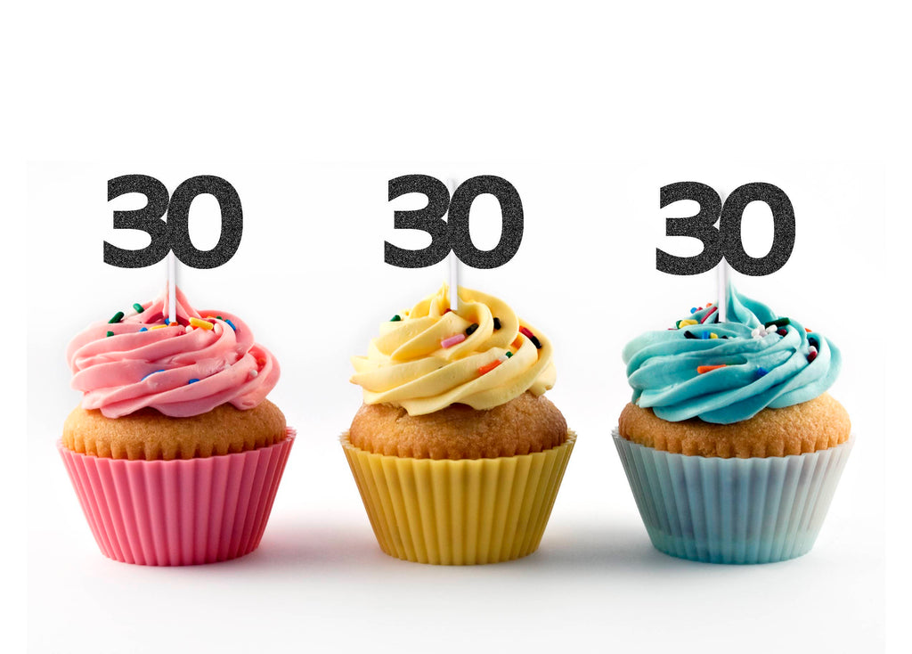 30th Birthday Glitter Cupcake Toppers (12 count)