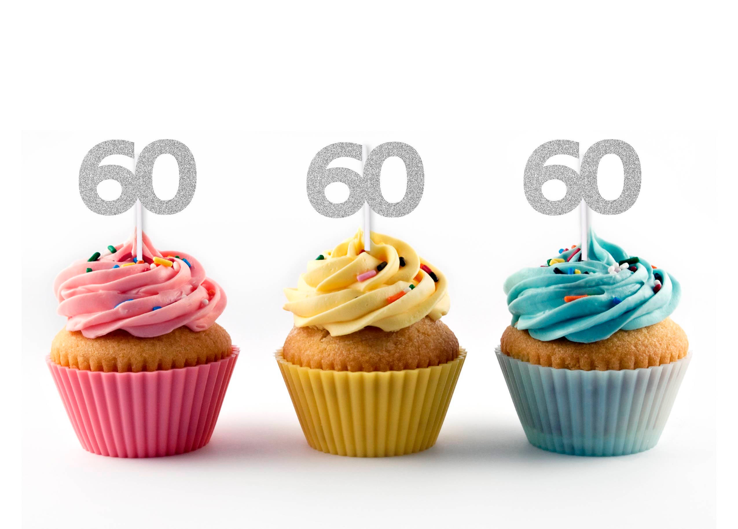 24 Toppers Per Cupcake Numero 60 In Glitter Argento | Decorazioni Per 60° Compleanno E Anniversari - Foto 10