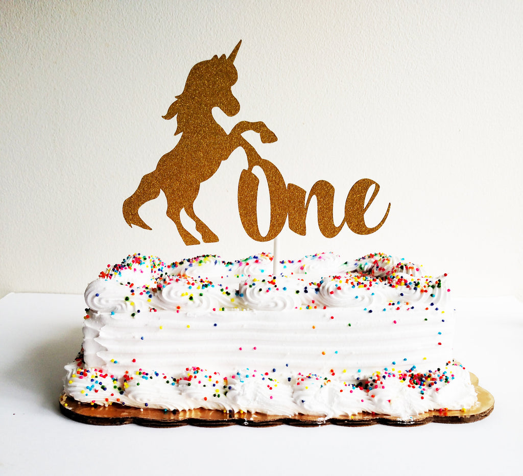 Unicorn Gold Glitter Cake Topper for First Birthday - 1st One Cake Smash Decorations