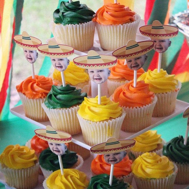Fiesta Cupcake Toppers with an orange sombrero on top